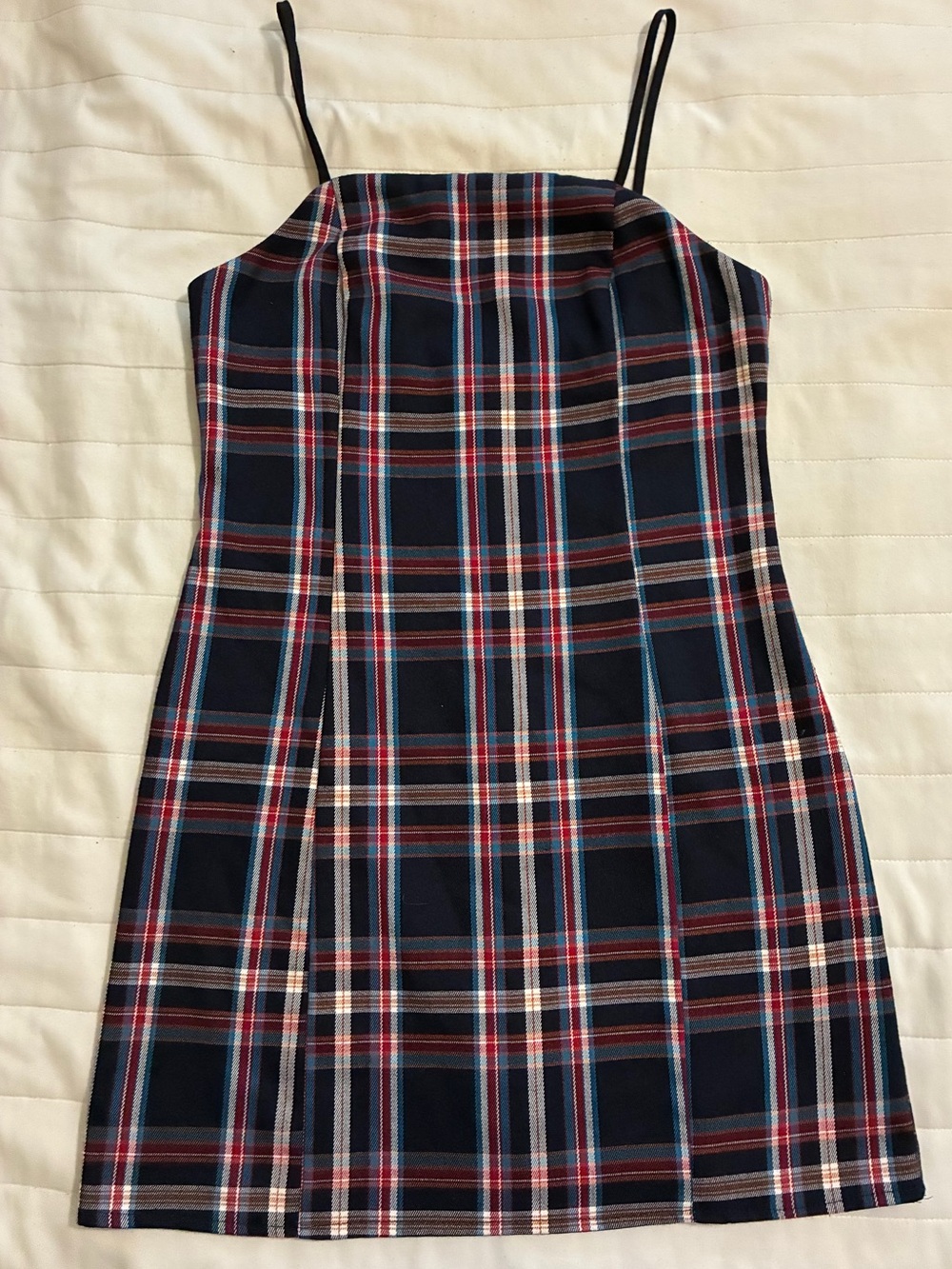 Urban Outfitters Navy, Red & White Plaid Spaghetti-Strap Mini Dress XS